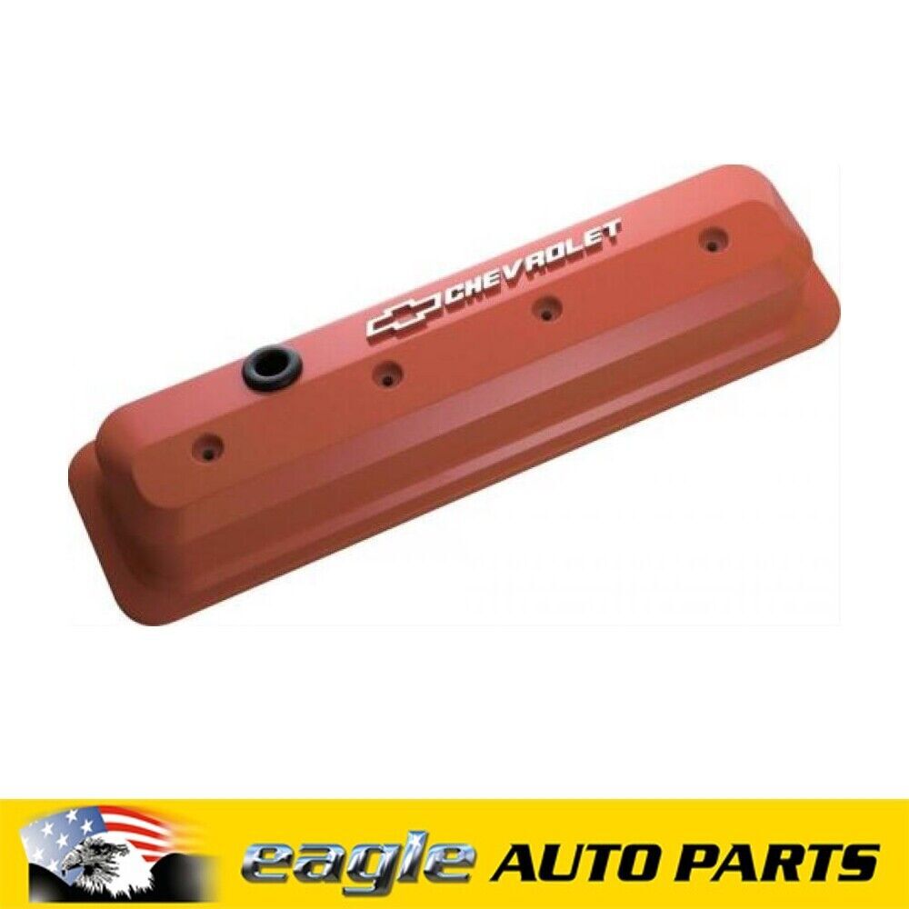 Chev 350 Vortec GM Licensed Slant Edge Rocker Covers Orange # 141-841