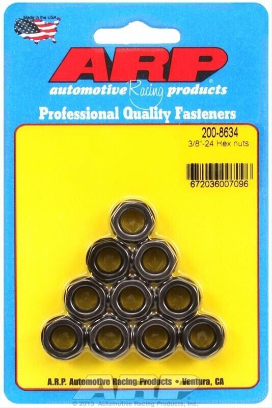 ARP Nuts Hex Black Oxide, 3/8 in.-24 RH Thread, Set of 10 # 200-8634