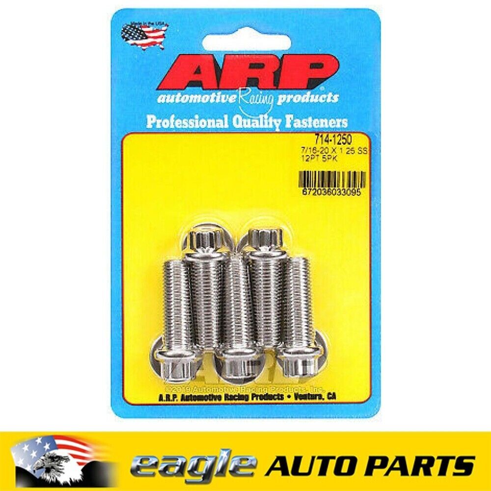 ARP Stainless Steel Bolts 12 pt 7/16" .-20 RHT 1.250" UHL Set of 5 # 714-1250