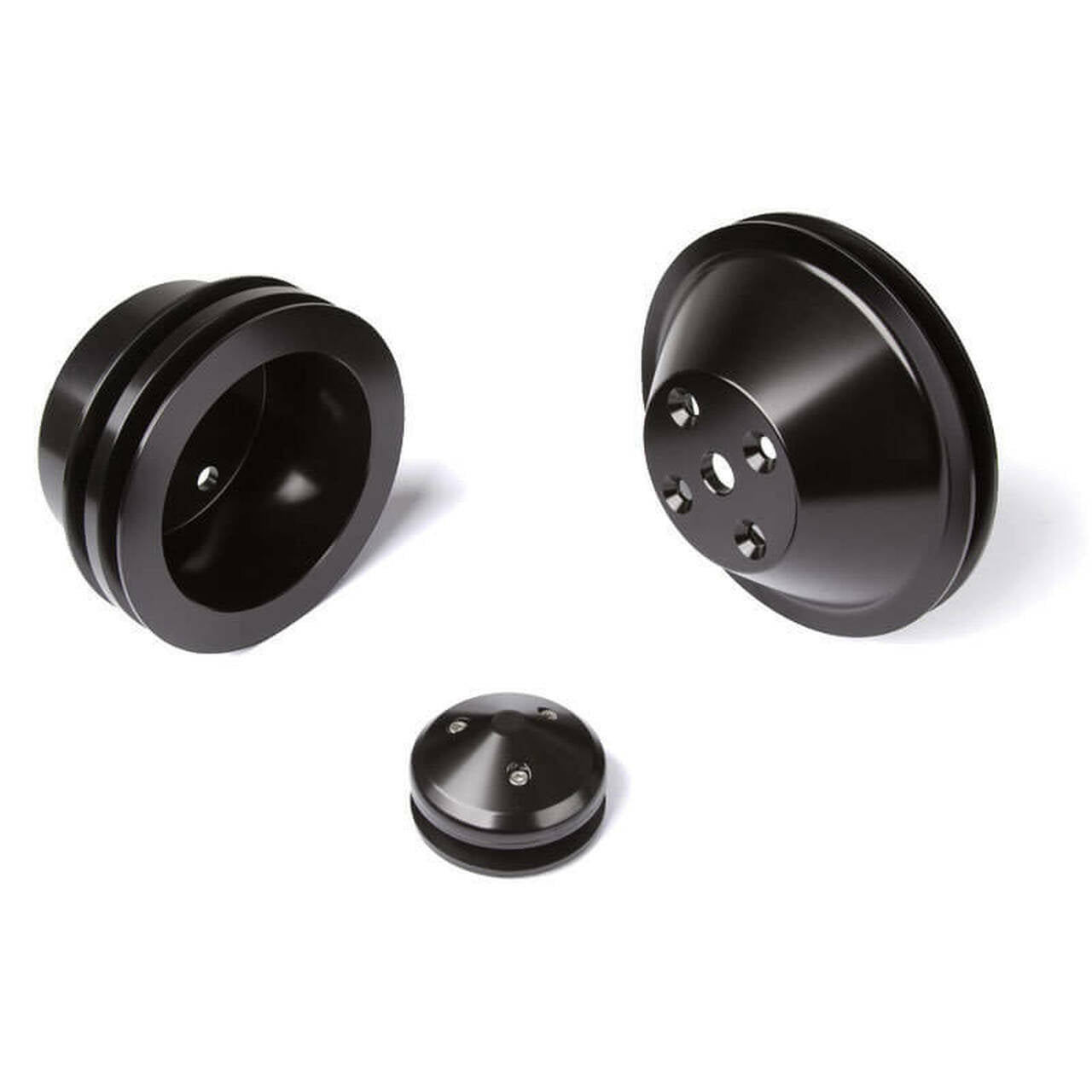 CVF Racing Stealth Black Chev 350 Small Block Pulley Kit V-Belt LWP # B-SBCL2KIT