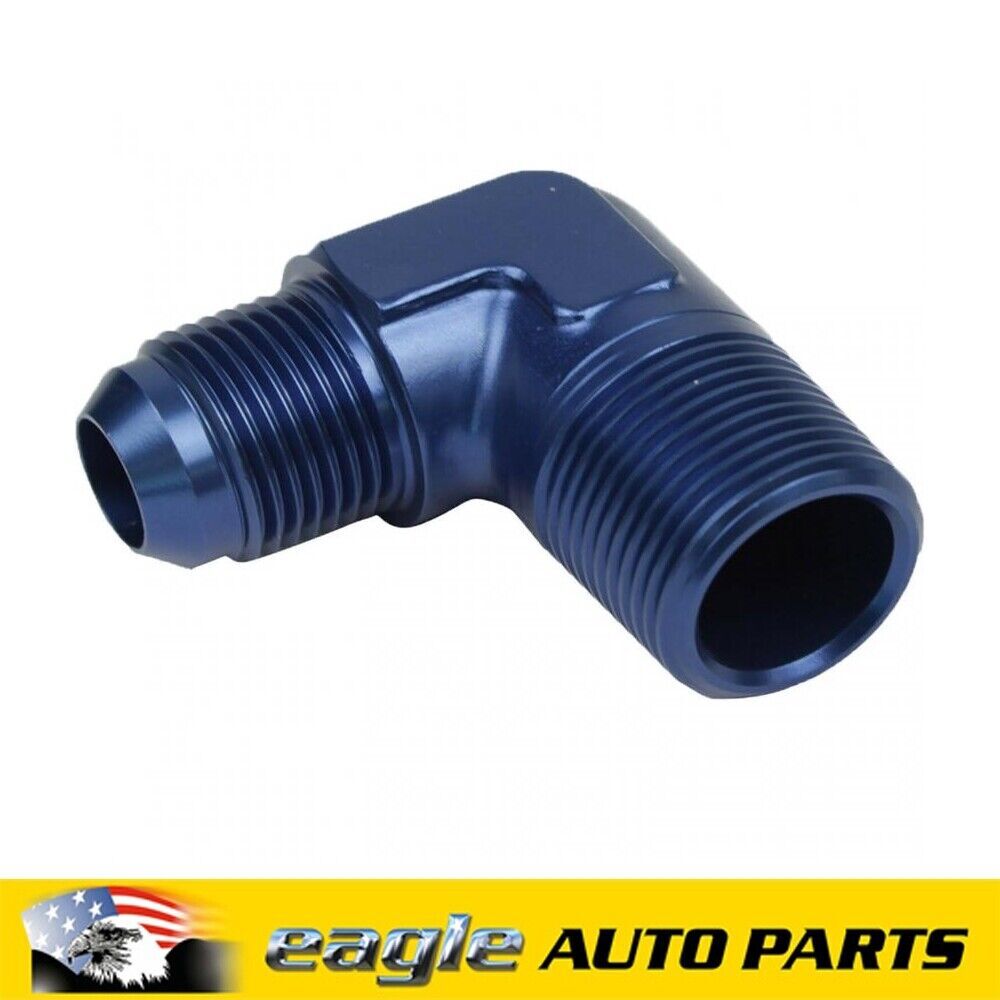 PFE Fittings Male Fitting -06AN To 1/8" NPT 90 Degree Blue # PFE822-06-02