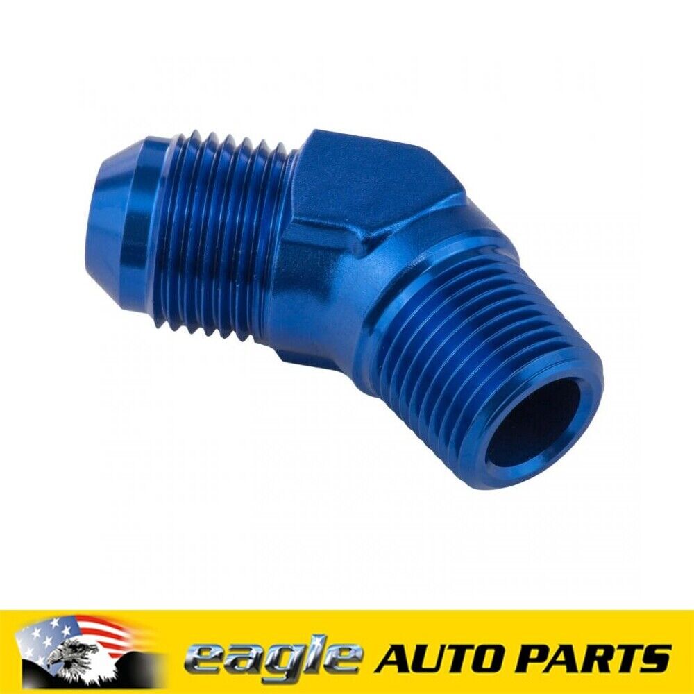 PFE Fittings Male Fitting -08AN 45 Degree To 3/8" NPT Blue # PFE823-08