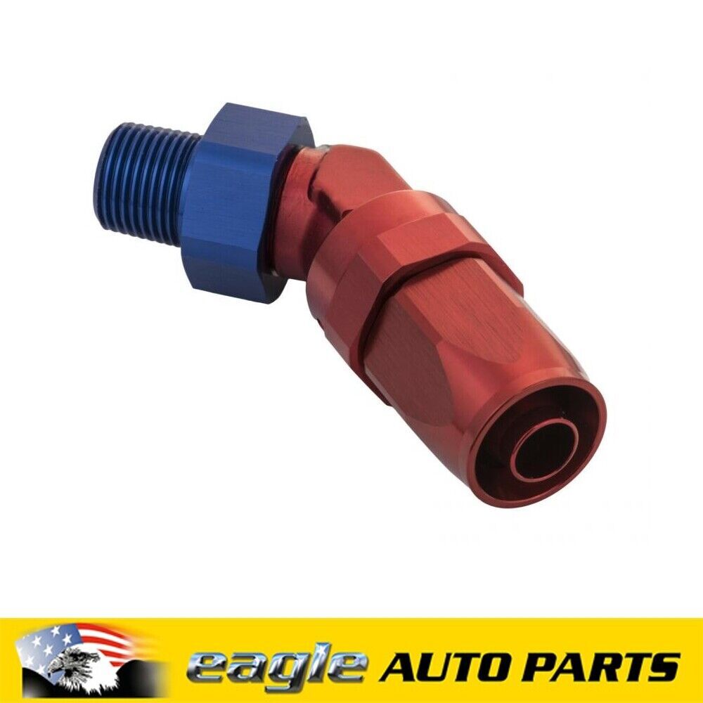 PFE Fittings Male Fitting 3/8" NPT 45 Degree To -06AN Hose Blue # PFE828-06-06