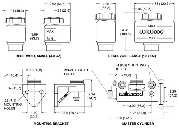 WILWOOD COMBINATION REMOTE MASTER SYLINDER ASSEMBLY  # WIL260-3380